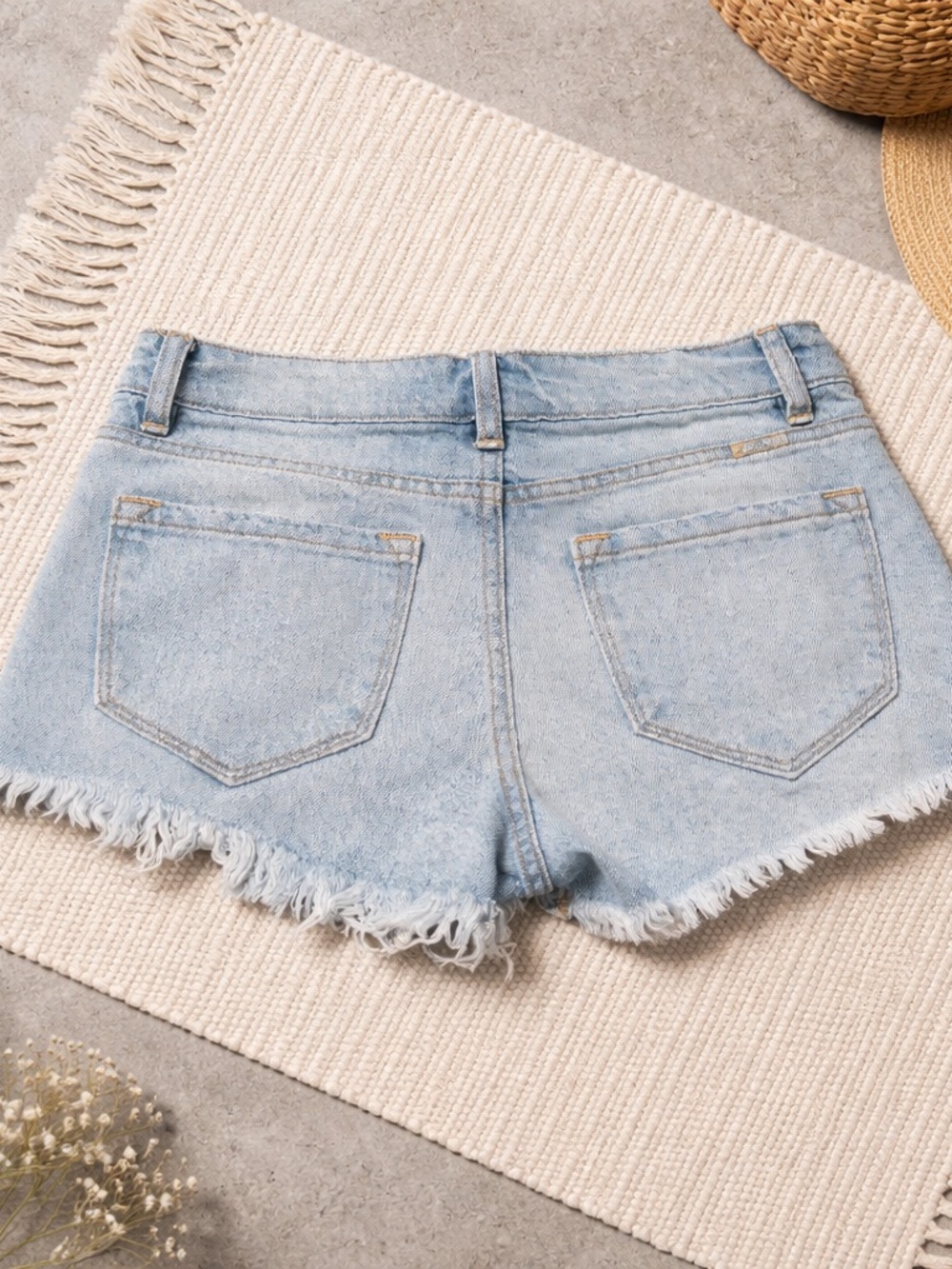 KanCan Light Blue Frayed High-Rise Denim Shorts - Picture 2 of 7